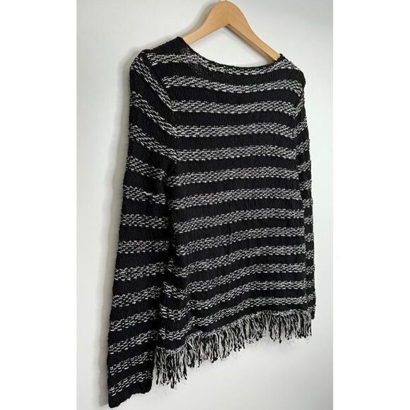 Chico's Striped Fringe Hem Sweater Textured Knit Pullover Top Size Medium - Picture 5 of 7